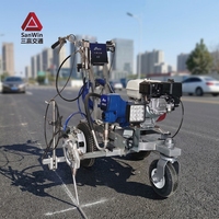Machine de marquage routier à pulvérisation à froid à faible bruit, poussée manuelle, SanWin 5.5HP, largeur de traçage réglable de 0 à 450 mm, pompe moteur 23MPa 6L/min