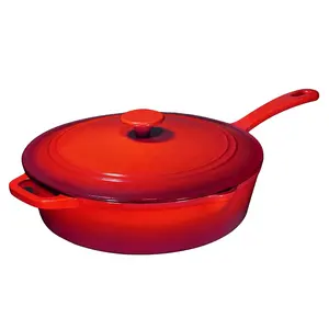 12 inch enamel coated cast iron deep saute pan skillet frying pan with lid for sauteing