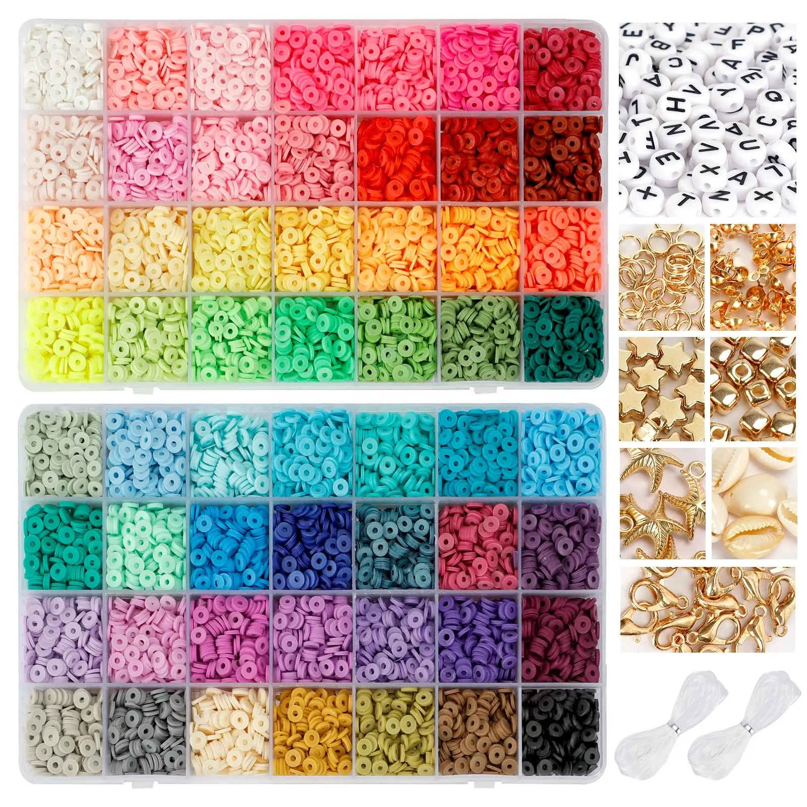 14420pcs 56 Colors Flat Round Polymer Clay Beads for DIY Arts and Crafts Bracelet Necklace Making Kit