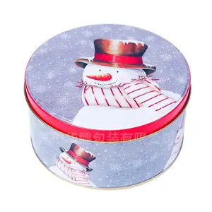 Custom Printed Christmas Round Metal Tin Box For Chocolate Cookie Tea Packaging Box,Tin Can For Chocolate And Biscuit