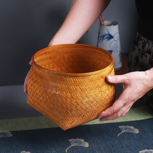 <b>Bamboo</b> Woven Storage Basket Round Kitchen Food <b>Container</b> Handmade Craft For Neatening - Product Image 4