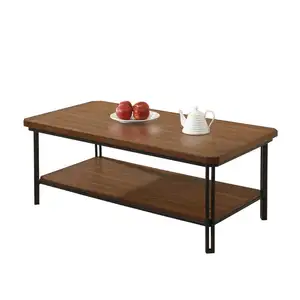 工厂批发客厅家具经典设计金属腿密度板覆盖纸表木纹桌面咖啡桌