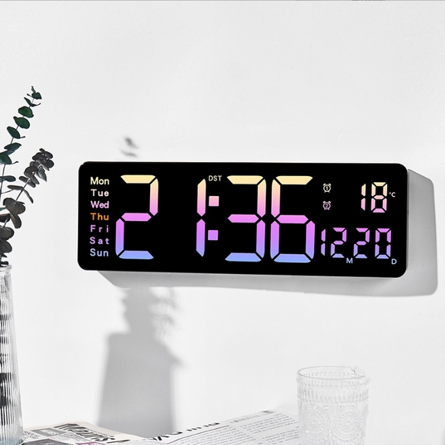 Multifunctional Large Screen Remote Control Digital Electronic Color Wall Clock Home Decor with Temperature Week and Calendar