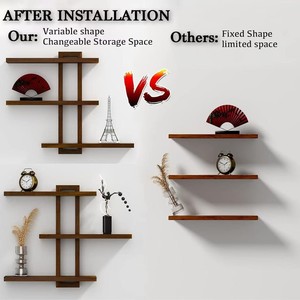 Wooden <b>Wall</b> Mounted <b>Floating</b> Shelf Natural Wood Color Rectangle Shape Screw Embedded Storage Rack Bathroom <b>Shelves</b> - Product Image 2