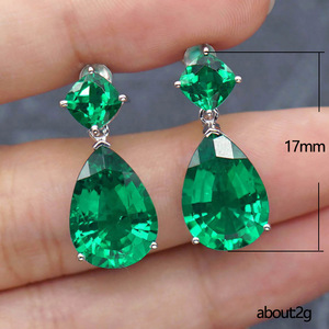 Orecchini pendenti con zirconi a goccia verde smeraldo per donna, gioielli semplici ed eleganti per le orecchie - Product Image 3