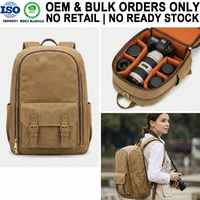 Sac à dos pour appareil photo reflex numérique léger et portable en toile kaki, personnalisé par le fabricant OEM ODM, avec inserts de séparation pour la photographie