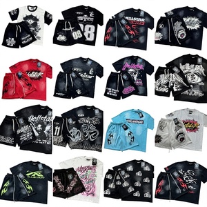 Ensemble décontracté unisexe d'été style américain rétro imprimé, coupe ample, manches courtes, 100 % <span class=keywords><strong>coton</strong></span>, avec cordon de serrage – Vente <span class=keywords><strong>en</strong></span> gros - Product Image 1