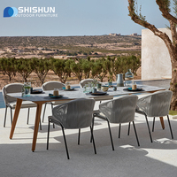 Ensemble table et chaises de jardin moderne pour villa, mobilier d'extérieur pour patio, chaises de salle à manger en tissu imperméable, chambres en alliage d'aluminium et métal