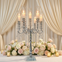 Bougeoir en cristal de verre transparent à 7 bras, 56*110cm, de haute qualité, luxe léger, en métal doré, pour centre de table de mariage