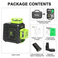 Huepar Auto nivelación B02CG con estuche rígido & type-c, 2*360-grado línea cruzada, 8 líneas múltiples modo de pulso al aire libre nivel láser de haz verde