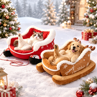 Hundebett in Weihnachtsschlittenform, Katzenbett aus Polyester, warm, rutschfest, für kleine und mittelgroße Hunde