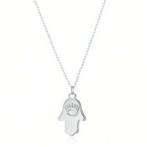 Collar con Colgante Amy Fashion, Cadena de Acero Inoxidable Plateada, Diseño de Mano de Hamsa, Minimalista para Mujer, Uso Diario, Regalo - Product Image 3