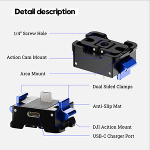 Adaptateur d'extension de base à dégagement rapide pour DJI Osmo Pocket 3, passage de type C, support 1/4 "et Arca/Action, double pince antidérapante - Product Image 3