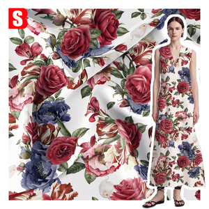 Hot Bán 100% Sang Trọng Mịn Polyester Mượt Satin Với Hoa Mô Hình Kỹ Thuật Số In Vải Cho Phụ Nữ Áo Cánh Váy - Product Image 1