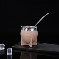 180ml 6oz Acier Inoxydable Argentin Yerba Mate Cuir Enveloppé Yerba Mate Gourde Mate Tasse et Tasse avec Paille Bombilla