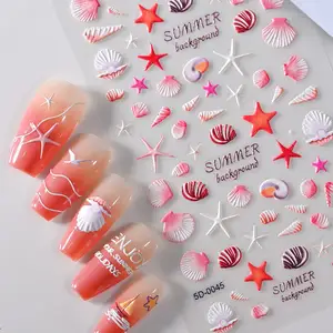 Fácil de aplicar Trending Nail Art Stickers Sea Life Starfish Shell 5D Nail Art Stickers