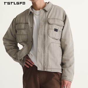 Custom 14oz Distress Wash Heavy Duck Canvas Work <strong>Jacket</strong> Zip up Vintage Worker Detroit <strong>Jacket</strong> Carpenter <strong>Chore</strong> Denim <strong>Jacket</strong> Men - Product Image 1