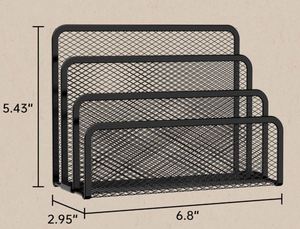 3-Slot Desktop File Organizer Mesh Metal Mail Holder Countertop Letter Sorter File Holder Office <b>Envelope</b> Organizer - Product Image 4