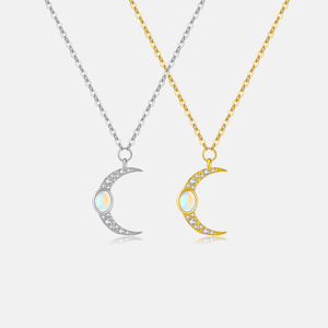 Collier en or plaqué 18 carats FUAMAY avec pendentif croissant de lune en argent 925 et pierre de lune CZ - Product Image 1