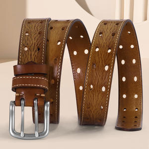 Cinturón de Cuero Vacuno de Primera Calidad Tiyo para Hombre, Estilo Vintage, Hebilla Plateada, Cuero Genuino Duradero, Cinturón Trenzado de 3.5 cm para Jeans - Product Image 2