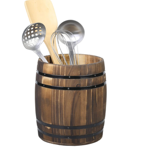 Support d'ustensiles de <span class=keywords><strong>cuisine</strong></span> en bois brûlé, design baril à vin, style vintage rustique, personnalisé et économique - Product Image 1