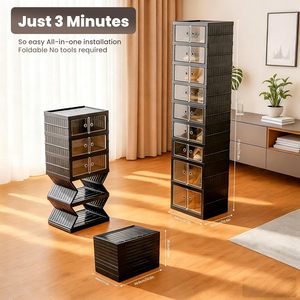 Modern Multi-Tier Plastic <b>Shoe</b> Cabinet Foldable Eco-Friendly <b>Shoe</b> Organizer with Magnet Door and 10-Minute Assembly - Product Image 4