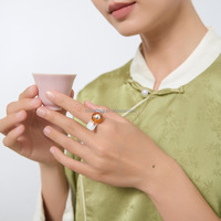 Rosaeflora "Tea Time" Zen Spirit Teekannenringe aus echtem 925er Sterlingsilber, 18 Karat vergoldet, mit Naturbernstein, edler Schmuck
