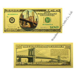 Billet de banque commémoratif en feuille d'or de 100 dollars de la Pont de <span class=keywords><strong>Brooklyn</strong></span>, plaqué or 24 carats, carte souvenir en PVC étanche, cadeau pour collection - Product Image 1