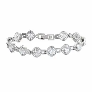 Stunning Round Cubic Zircon Square Chain Bracelet Women Elegant Bracelet for Ladies Wedding Party Low Price High Quality Jewelry