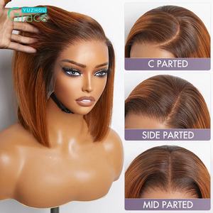 8-14 pouces gingembre Ombre soyeux émoussé <span class=keywords><strong>coupe</strong></span> 100% perruque <span class=keywords><strong>de</strong></span> <span class=keywords><strong>cheveux</strong></span> humains pour les femmes sans colle perruque 13x4 dentelle avant court Bob perruque - Product Image 4