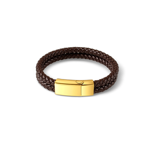 Bracciale in Pelle con Doppio Cinturino e Incisione Personalizzata, Acciaio Inossidabile Intrecciato a Doppio Strato, Regalo Personalizzato per la Festa del Papà - Product Image 4