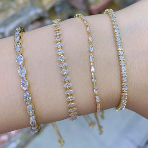 Bracelets tennis élégants en or véritable plaqué 18 carats avec zircon cubique taille marquise pour femmes, bijoux de luxe pour mariage et fêtes - Product Image 2