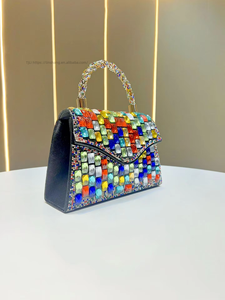 New Luxury Cross-border Trend Flap <b>Clutch</b> Bag Chain Strap Magnetic Buckle Rhinestone Decorations Polyester Material Tanjing - Product Image 2