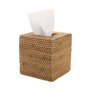 Caja de almacenamiento de pañuelos de ratán ecológica moderna, soporte cuadrado de mimbre tejido a mano, 5,5x5,5x5,7 pulgadas, Natural - Product Image 1