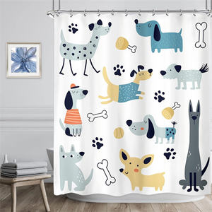 Simpatici cani tenda da doccia divertente adorabile cartone animato animale zampa stampa poliestere tenda da doccia impermeabile per bambini ragazza ragazzo bagno - Product Image 3