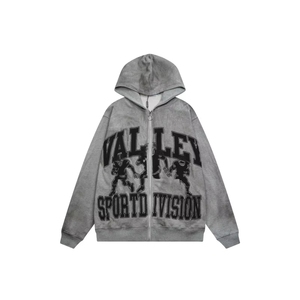 Felpa con Cappuccio di Alta Qualità in Cotone Pesante, Abbigliamento Streetwear Y2K per <span class=keywords><strong>Uomo</strong></span>, Felpa con Zip VALLEY Retro Graffiti - Product Image 4