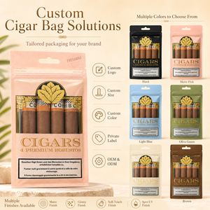 Bolsas com Zíper à Prova d'Água e Umidade com Impressão em Gravura, Umidificador para Charutos com Materiais Reciclados para Armazenamento de Tabaco - Product Image 1