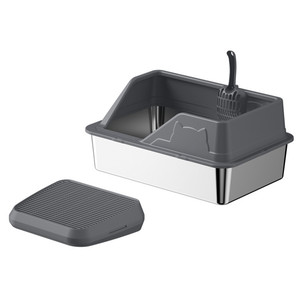 Bac à litière pour chat extra large en acier inoxydable, anti-éclaboussures et anti-évasion des excréments, vente en gros d'usine, étiquetage et dropshipping - Product Image 1