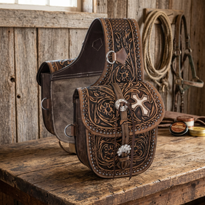 Sac de selle en cuir Barkat Overseas Cross Wester, cuir véritable, qualité supérieure, artisanal, pliable, pour l'équitation - Product Image 3