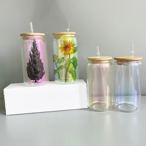 Empfindliche Trinkgläser leere Sublimation 16oz Irides cent Ombre kann Glas mit klarem Plastiks troh Für heißes Drucken