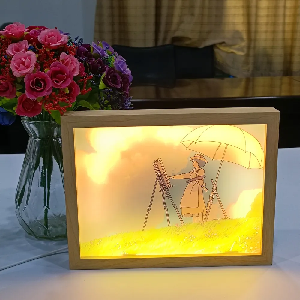 Custom Cartoon Designs Anime Picture Tabletop Decorative Night LED Lamp Light Up Luminous Shadow Box Frame Painting