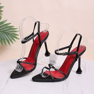 Sandalias de tacón alto con punta abierta para mujer, con tiras finas cruzadas y correa de tobillo con hebilla, tacón esculpido, zapatos de fiesta - Product Image 6