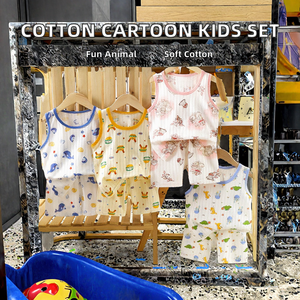 Set di Abbigliamento Casual in Cotone per Bambini con Motivi Animali e Logo, Completi per Ragazzi e Ragazze, Canottiera Sottile Senza Maniche e Pantaloncini per Neonati - Product Image 2