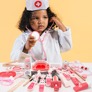 Lapin en bois <span class=keywords><strong>docteur</strong></span> Kit de jeu jeu de simulation ensemble d'outils boîte en plastique jeu médical Simulation jeu de simulation pour enfants garçons filles - Product Image 4