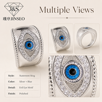 Bague JINSEO Minimaliste Œil de Dieu Bleu en Argent Sterling 925 avec Zircon Cubique, Anneau Ouvert Pavé Œil de Dieu pour Hommes et Femmes