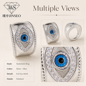 Anello Minimalista JINSEO Occhio di <span class=keywords><strong>Dio</strong></span> Blu in Argento Sterling 925 con Zirconia Cubica, Fascia Apribile per Uomo e Donna - Product Image 3