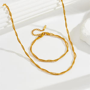 MW 패션 주얼리 여성용 스테인리스 스틸 18k 골드 밀 이삭 하트 물결무늬 체인 기하학적 목걸이 팔찌 세트 선물용 - Product Image 4