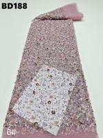 Tissu en dentelle de tulle lourdement perlé avec strass, 100 % polyester, broderie florale pour robe de mariée africaine ou de soirée