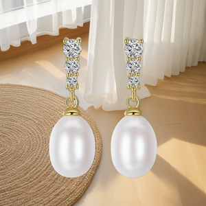 Pendientes de Plata de Ley S925 UM JEWELRY con Circonitas y Perlas en una Sola Hilera, Diseño Creativo - Product Image 2