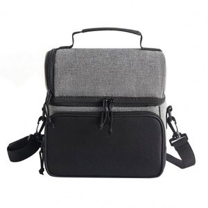 Modern Eco-Friendly Double Layer Insulated Polyester Adult Lunch <b>Box</b> <b>Large</b> Tote Bag Adjustable Strap Front Pocket Mesh Side <b>Gift</b> - Product Image 2